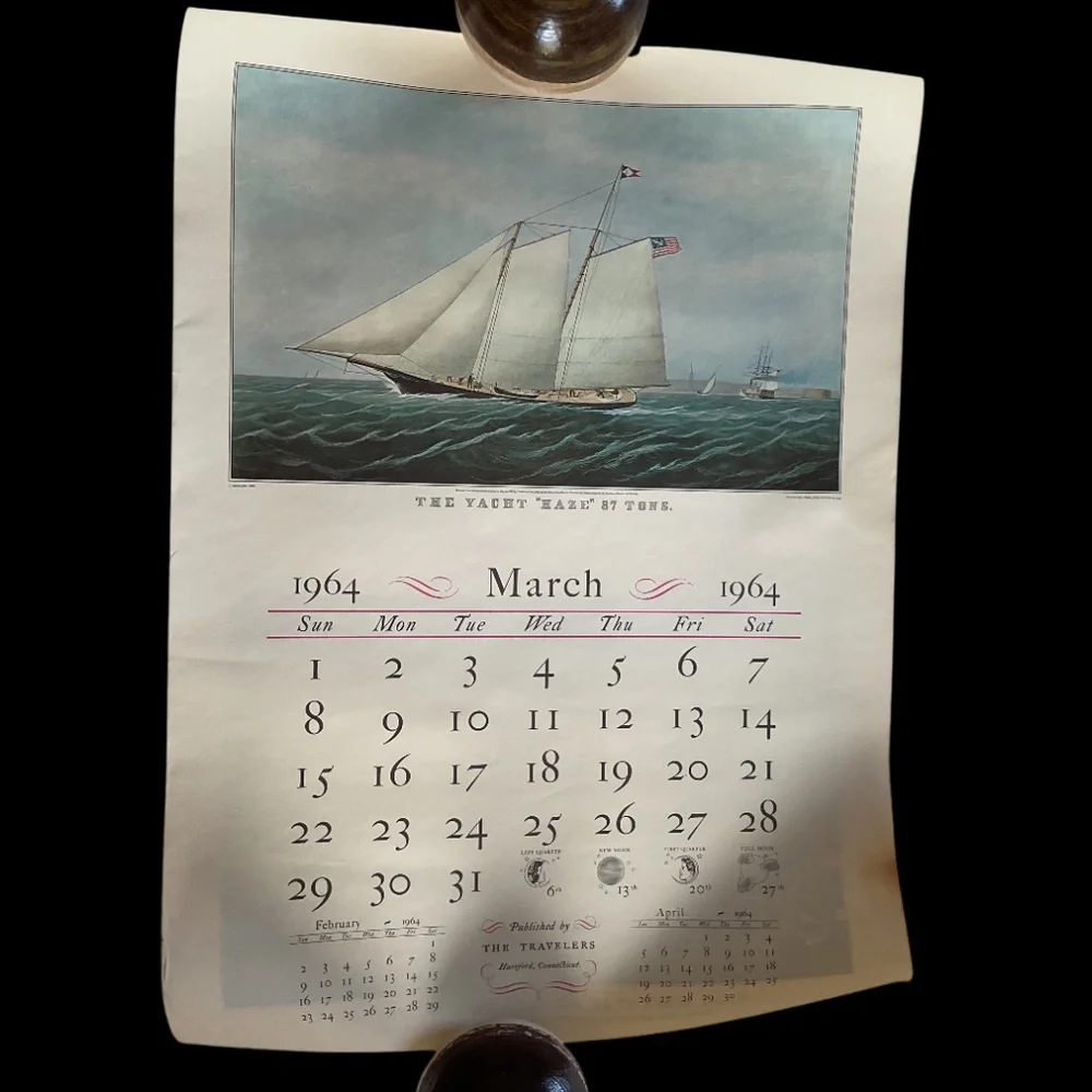 Large Vintage 1964 The Travelers Currier & Ives Calendar